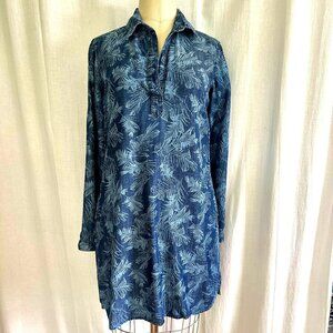 Shirt Tunic Short Dress Blue Fern Print
